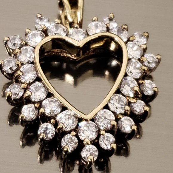 Sterling Silver Double Crystal Outline Open Heart Pendant Charm 925 J Gold - Picture 4 of 11